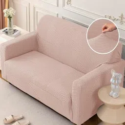 HOUSE OF QUIRK Pink 3+2 Seater Jacquard Sofa Cover With Arms image 4
