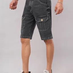 NIVASU Men Washed Denim Cargo Shorts image 2