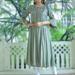 YASH GALLERY Floral Embroidered Thread Work A-Line Kurta-picture-24