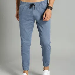 The Roadster Lifestyle Co Men Blue Slim Fit Solid Joggers-picture-19