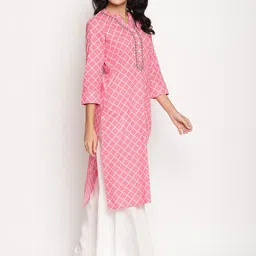 Be Indi Women Mandarin Collar Geometric Straight Side Slits Festive Kurta image 3