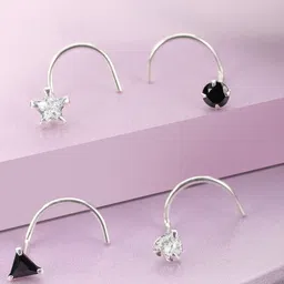 Zavya Women Set of 4 Silver Rhodium-Plated Stud Nosepin-picture-18