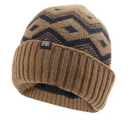iSWEVEN Brown & Black Caps with Neck Warmer 2 In1 Beanie image 2