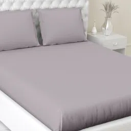 Haus & Kinder Mauve Cotton 300 TC King Size Fitted Bedsheet with 2 Pillow Covers image 1