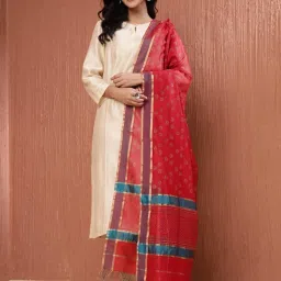 Fabindia Red Cotton Silk Blend Print Dupatta image 1