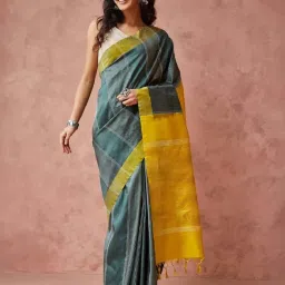 Fabindia Green & Yellow Silk Woven Pattern Saree image 1