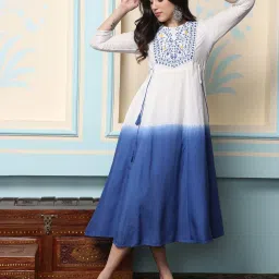 Ishin White & Blue Embroidered Anarkali Kurta image 1