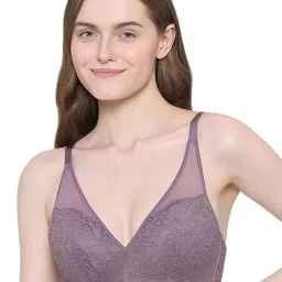 Wacoal Emma Lace Padded Non-wired 3/4th Cup Bridal Wear Medium coverage Lace Push Up Bra - Purple image 1