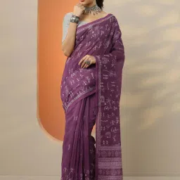 Libas Purple Printed Saree With Unstitched Blouse image 1
