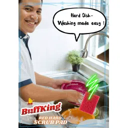 BuffKing Heavy Duty Red Hard SCRUB PAD For Cleaning Kitchen Utensils image 3