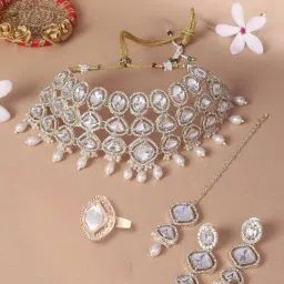 OOMPH Gold Kundan Ethnic Choker Necklace Set image 1