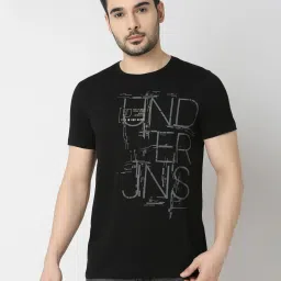 Underjeans By Spykar Black Cotton Printed T-Shirts image 1