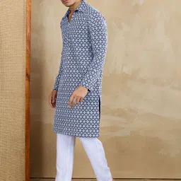 Inddus Men Ethnic Motifs Embroidered Regular Chikankari Kurta with Trousers image 4