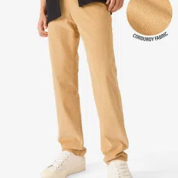 The Souled Store Beige Cotton Slim fit Cotton Casual Trousers image 1