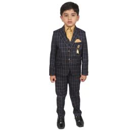 SG Yuvraj Kids Navy & Yellow Checks Shirt, Coat, Jacket with Pants-picture-28