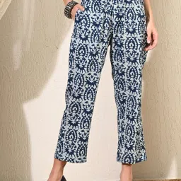 DECKEDUP White & Blue Cotton Printed Pants image 1