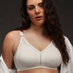 Clovia White Cotton Solid Non-Padded Full Cup Wire Free T-Shirt Bra image 1