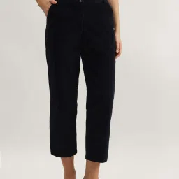 Elle Navy Cotton Plain Cropped Pants image 1