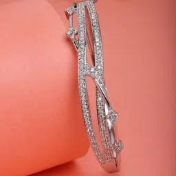 Panash Solitaire Cubic Zirconia Rhodium Plated Bangle Style Bracelet image 1