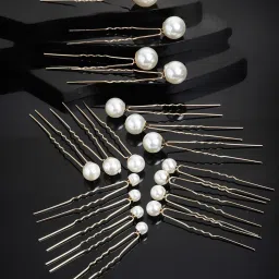 Panash Gold Toned & White Embellished Hair U-Pin image 1