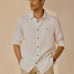 Andamen Off White Linen Regular Stripes Shirt-image-57