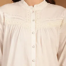 DressBerry Mandarin Collar Puff Sleeve Cotton Shirt Style Top image 3
