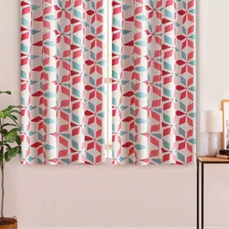 Aura White & Pink Set of 4 Floral Window Curtain image 1
