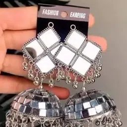 Sangria Silver Plated Artificial Beaded Square Shape Oxidised Drop Earrings-picture-42