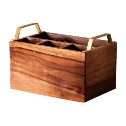 Nestroots Brown Teak Wood Serving Platter & Cutlery Holder Set image 5