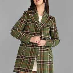 Roadster Women Checked Polyester Regular Fit Trench Coat image 4