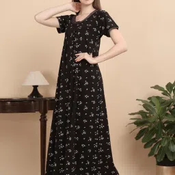 Sweet Dreams Black & White Cotton Floral Print Nighty image 1