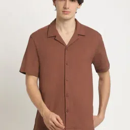 The Bear House Brown Regular Fit Texture Shirt-image-92