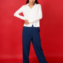 Zink London Royal Blue Straight Fit High Rise Pants image 1