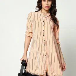 showoffff SHOWOFF Peach Striped Longline Shirt image 1