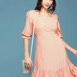 showoffff SHOWOFF Peach Polka Dots A-Line Dress image 1