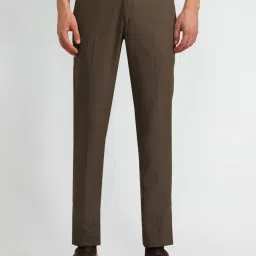 Arrow Brown Slim Fit Texture Trousers image 1