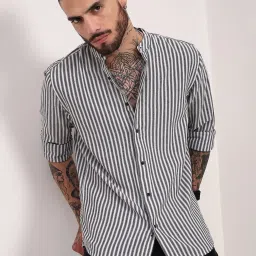 showoffff Showoff Black Cotton Slim Fit Striped Shirt image 1