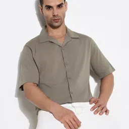showoffff SHOWOFF Olive Relaxed Fit Solid Shirt image 1