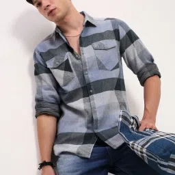 showoffff Showoff Grey Cotton Slim Fit Checks Shirt image 1