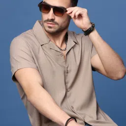 showoffff Showoff Brown Cotton Relaxed Fit Self Pattern Shirt image 1