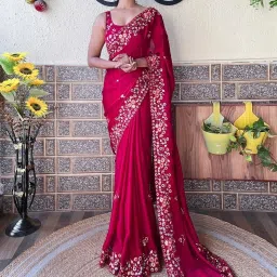 Saree Mall Pink Embellished Sarees With Unstitched Blouse image 1