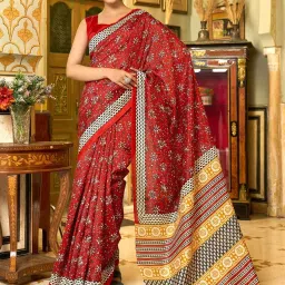 Saree Mall Red Printed Sarees With Unstitched Blouse image 1