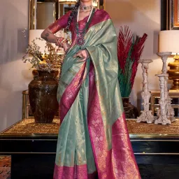 Saree Mall Blue Woven Sarees With Unstitched Blouse image 1