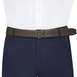 TOMMY HILFIGER Brown & Black Dorval Textured Leather Reversible Belt image 1