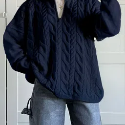 bebe Cable Knit Self Design Mock Collar Pullover Sweater-picture-37