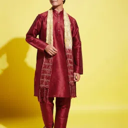 VASTRAMAY Boys Maroon KurtaSets image 1