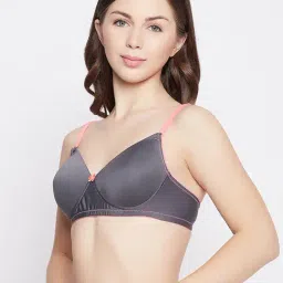 Clovia Dark Grey & Pink Non Wired Padded T-Shirt Bra image 3