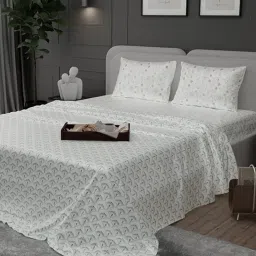 Stoa Paris Elegance Blue Polyester 300 TC Sateen King Size Bed Sheet With 2 Pillow Covers image 1