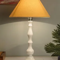 Homesake White & Off-White Solid Teardrop Handcrafted Table Lamp with Shade-image-79
