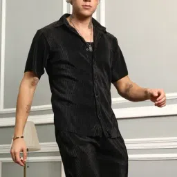 Campus Sutra Black Regular Fit Striped Co-Ord Set-image-4